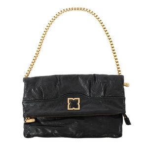 BCBG MAX AZRIA Shoulder Bag Handbag Purse Black Leather Gold Chain Strap